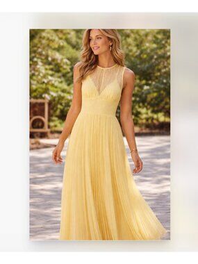 ASOS DESIGN Dress Womens 6 Yellow Pleated Chiffon Maxi Lace Bodice Formal Gown
